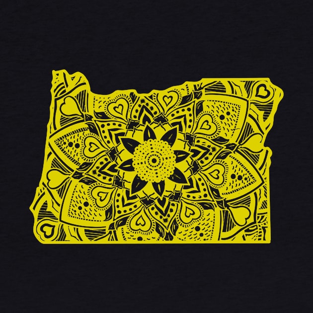 Yellow Oregon State Gift Mandala Yoga OR Art by Get Hopped Apparel